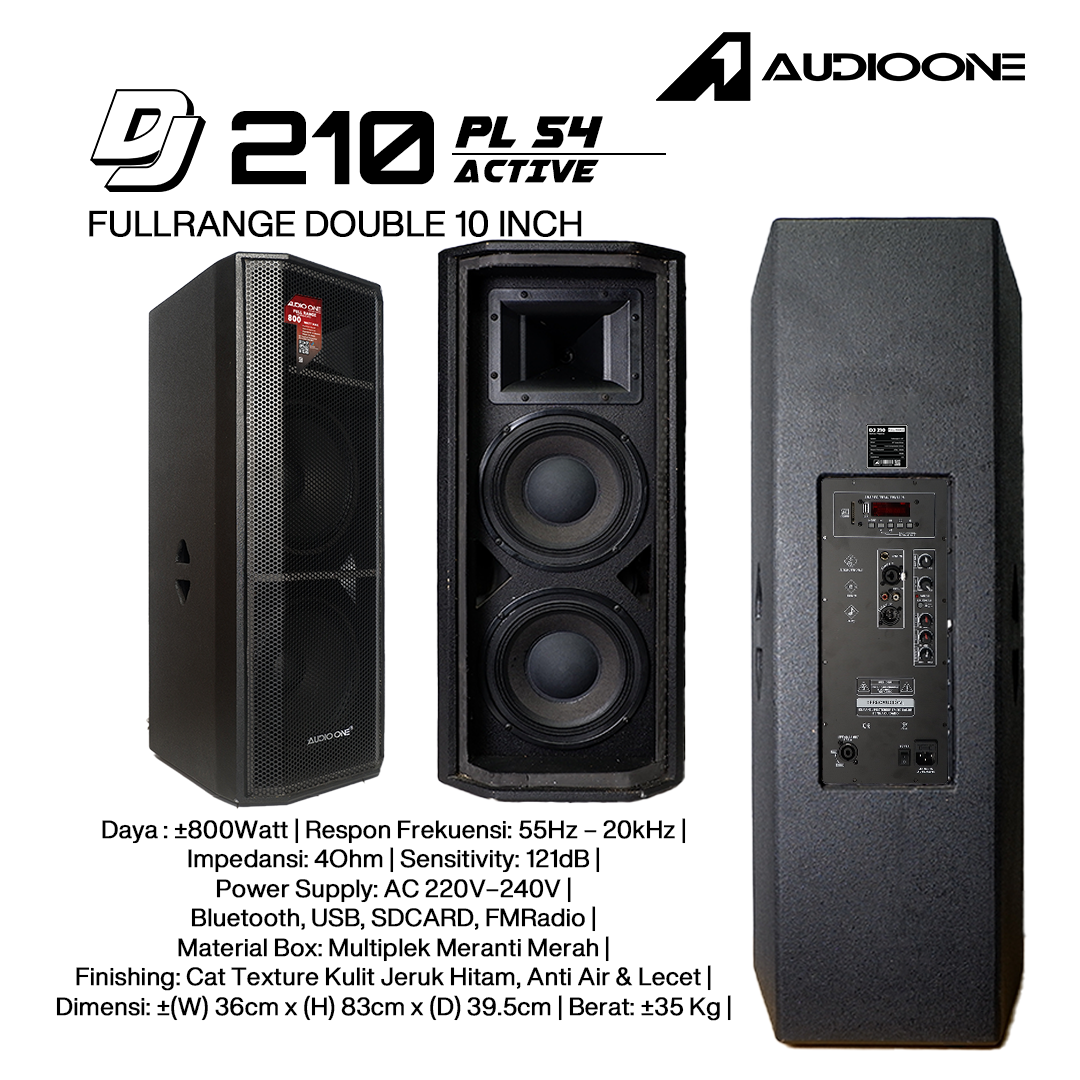 Audio One Speaker DJ-210 Double 10 Inch Active 800W PL 54 USB