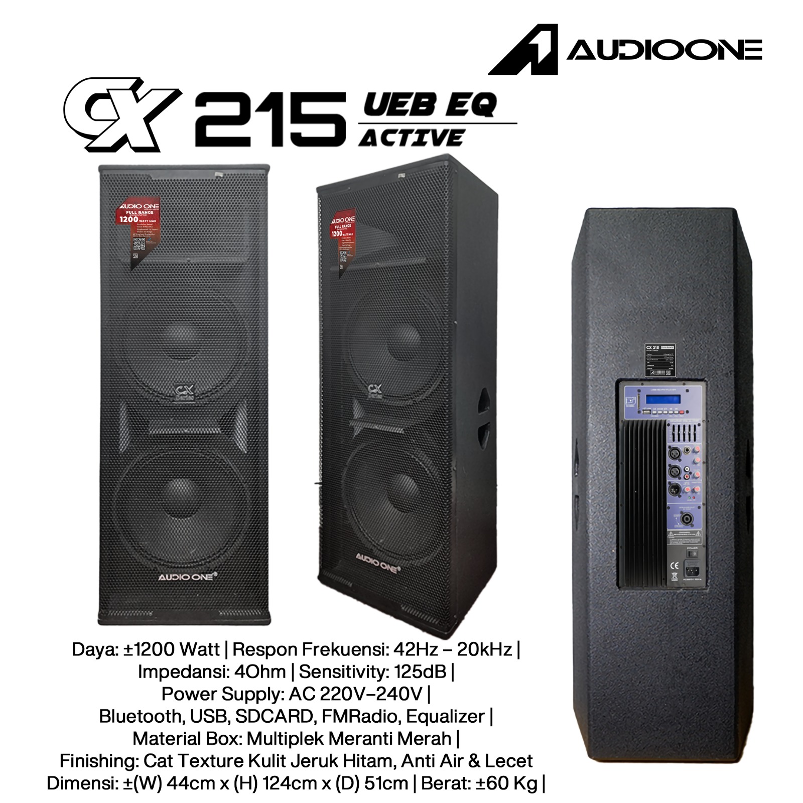 Audio One Speaker Double CX 2x15" Aktif 1200W UEB-EQ CX 215A