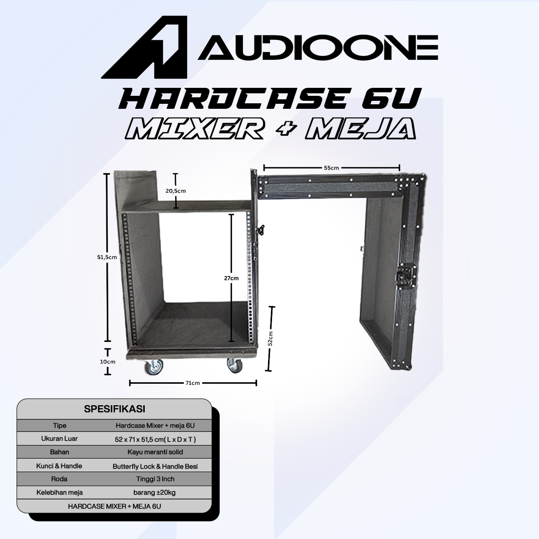 Box Hardcase Mixer Power Amplifier Ukuran 6u Lis Hitam Plus Meja