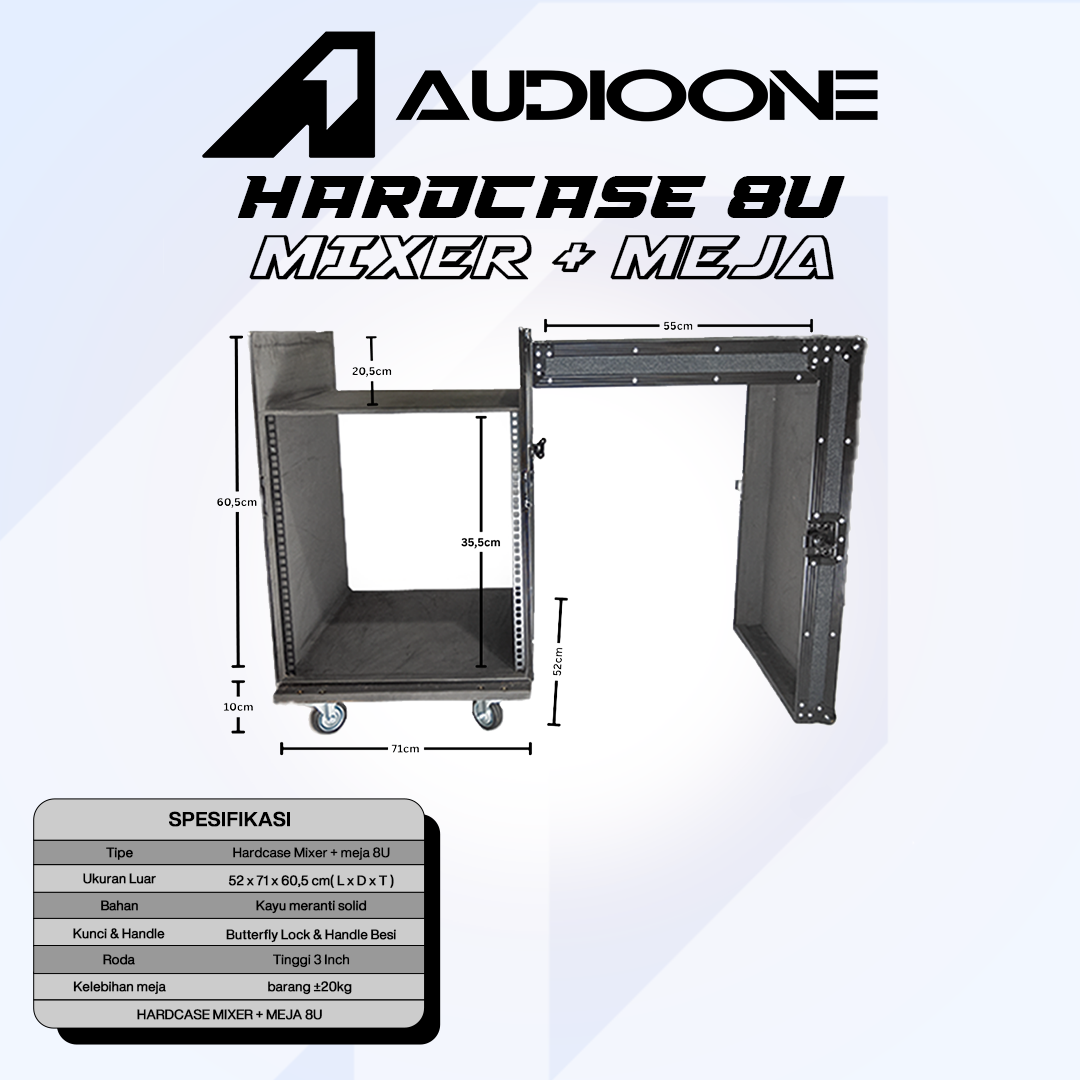 Box Hardcase Mixer Power Amplifier Ukuran 8u Lis Hitam Plus Meja